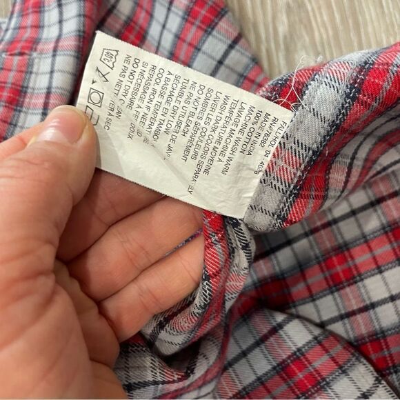 Timberland Mens Flannel red blue plaid button up shirt cotton long sleeves sz M - Picture 6 of 8